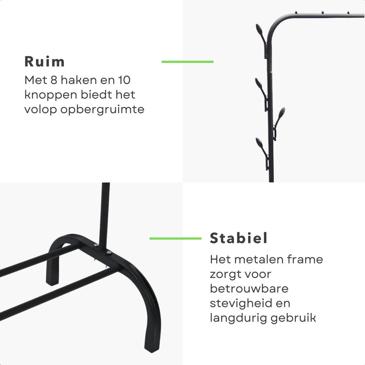 Garderoberek met Kapstok en Schoenenrek - Metalen Kledingrek - 110x40x150 cm - Zwart - Met Haken - Opbergruimte voor Schoenen - Inclusief EBOOK – foto 4