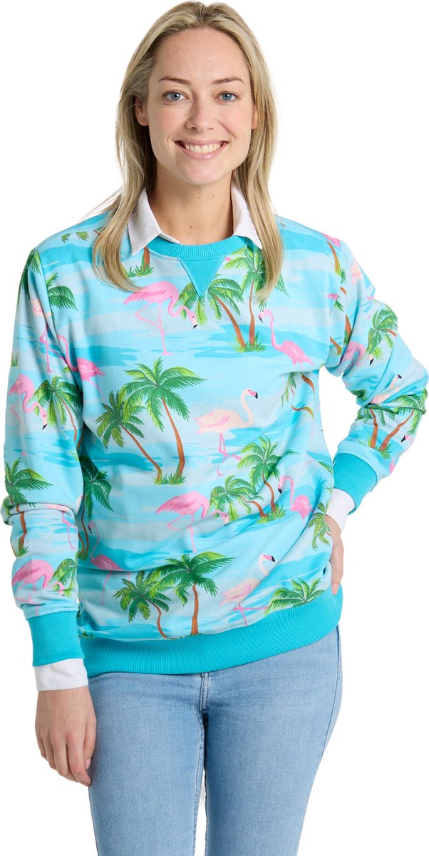 OppoSuits Flaminguy - Sweater - Carnavalskleding - Tropische Flamingo Trui - Blauw - Maat XS