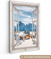 Peinture sur toile 60x90 cm - Décoration murale Paysage d'hiver - Maison - Montagnes - Vue - Vue - Nature - Décoration murale murale salon - Décoration chambre - Accessoires de chambre - Peintures