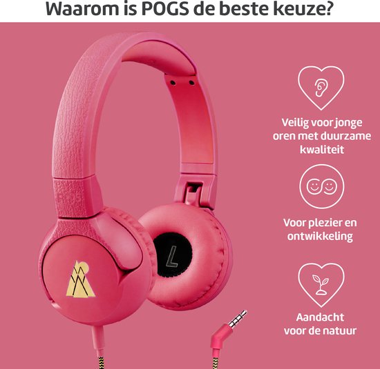 POGS - The Elephant 2 - Bedrade on-ear kinder koptelefoon - Veilige volumebegrenzing - Duurzaam - rRoze