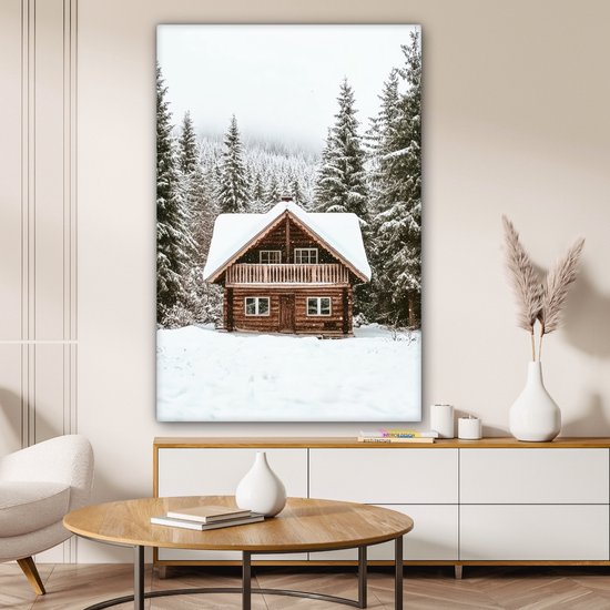 Peinture sur toile 80x120 cm - Décoration murale Maison - Forêt - Hiver - Nature - Neige - Décoration murale murale salon - Décoration chambre - Accessoires de chambre - Peintures