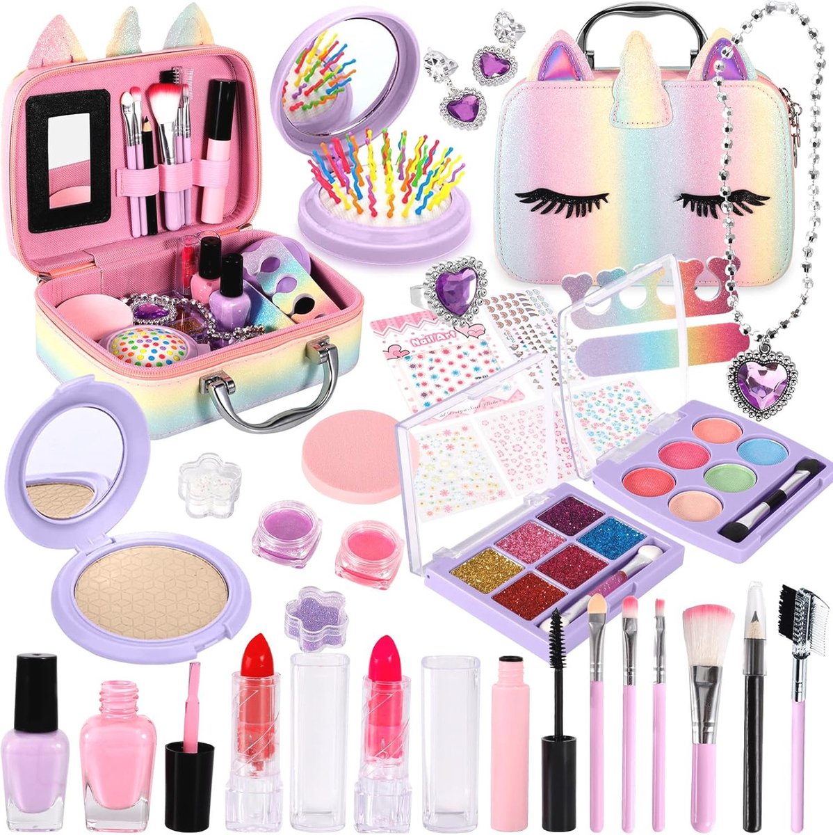 Make-up speelgoed voor kinderen, eenhoorn, 32 stuks, wasbaar en veilig, ideaal voor meisjes van 3 tot 8 jaar