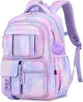 Inovra ® Schooltas meisjes rugzak school meisjes, schoolrugzak voor meisjes van de 1e tot 4e klas, ademend waterafstotend nylon kinderschooltas, Paars