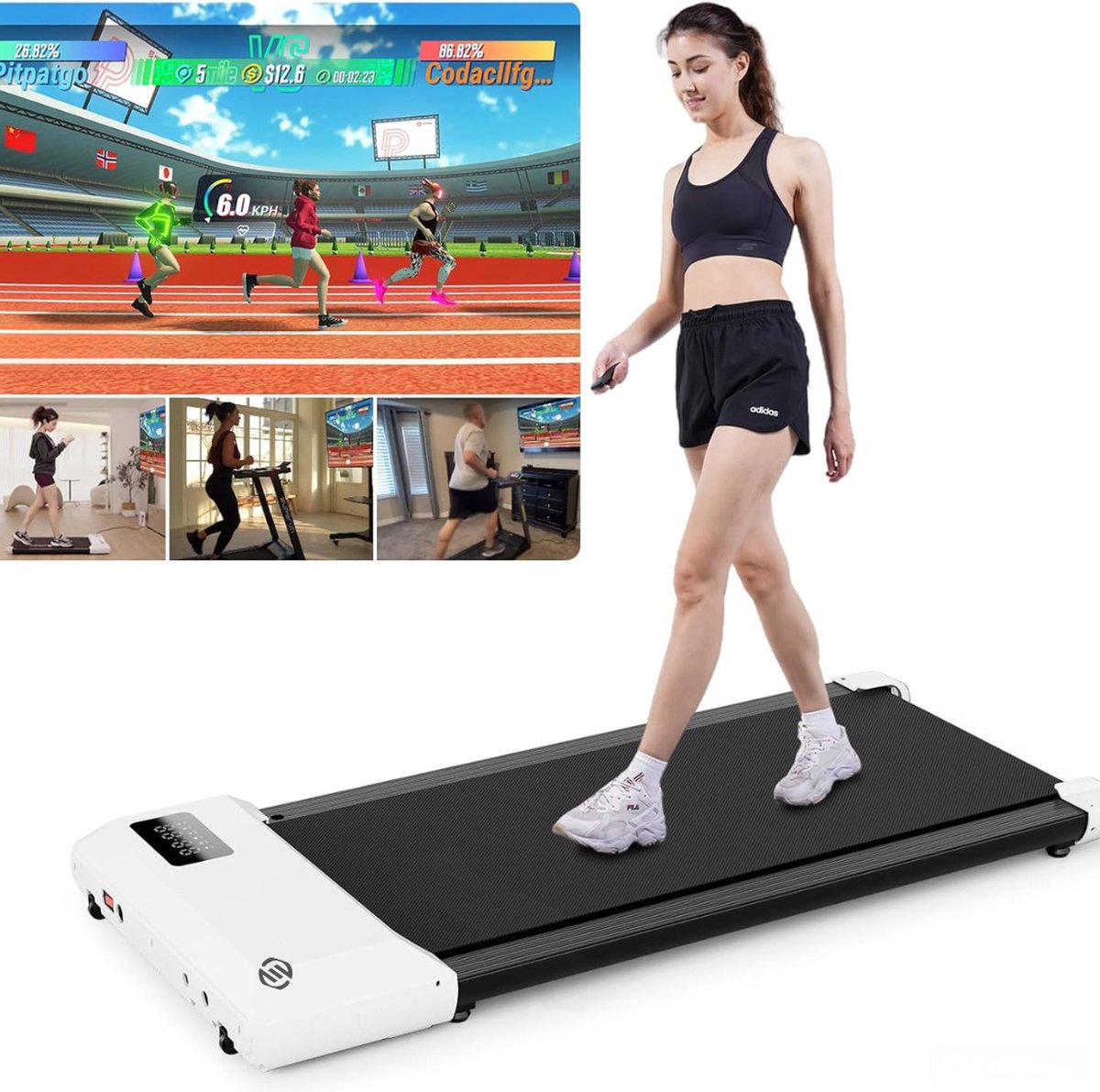 Treadmill for home: This treadmill features a powerful 2.25 hp motor, which provides a smooth and efficient training experience. Ideal for home use, this flat treadmill is designed with 5 layers of anti-slip padding for added safety and stability.