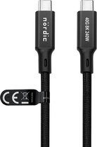 NÖRDIC USB C vers USB C - Câbles USB-C - USB4 PD3.1 240W 8K 60Hz - 40Gbps - Convient pour ordinateur portable, smartphone, tablette - 25 cm - Zwart