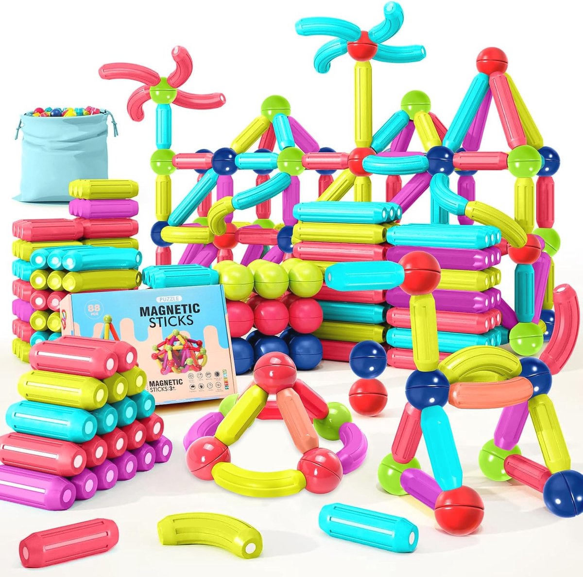 88-delige magnetische bouwstenen set voor kinderen - 3D constructiespeelgoed voor educatieve ontwikkeling