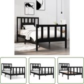 Cadre de lit The Living Store en bois massif noir 75x190 cm - Cadre de lit en bois - Lit Classique - Lit en pin - Zwart - Lit double