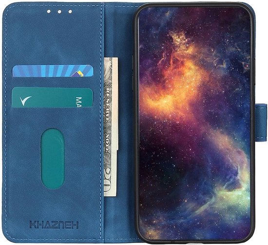 KHAZNEH Coque adaptée pour Motorola Edge 50 Ultra | Portefeuille rétro | Étui portefeuille | Standard | Porte-cartes | Bleu