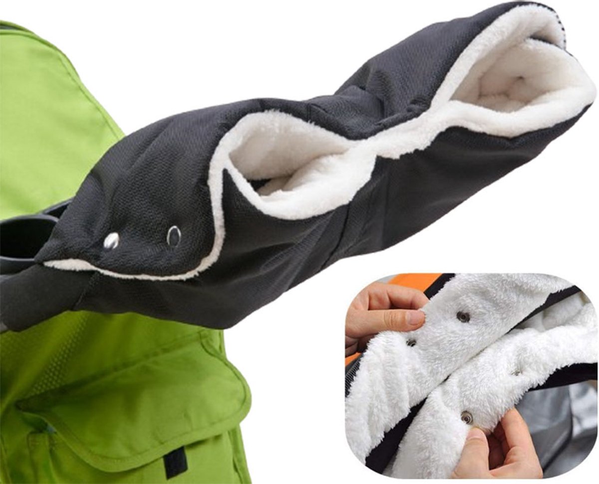 Kinderwagen Handschoen Handwarmer - Handschoenen Voor Kinderwagens - Buggy Handenwarmer - Gevoerde Handschoenen - Universele - Waterdicht En Winddicht - Warme Handen - Verwijderbaar - Wandelwagen - Kinderen - Buggy Accessoires - Zwart