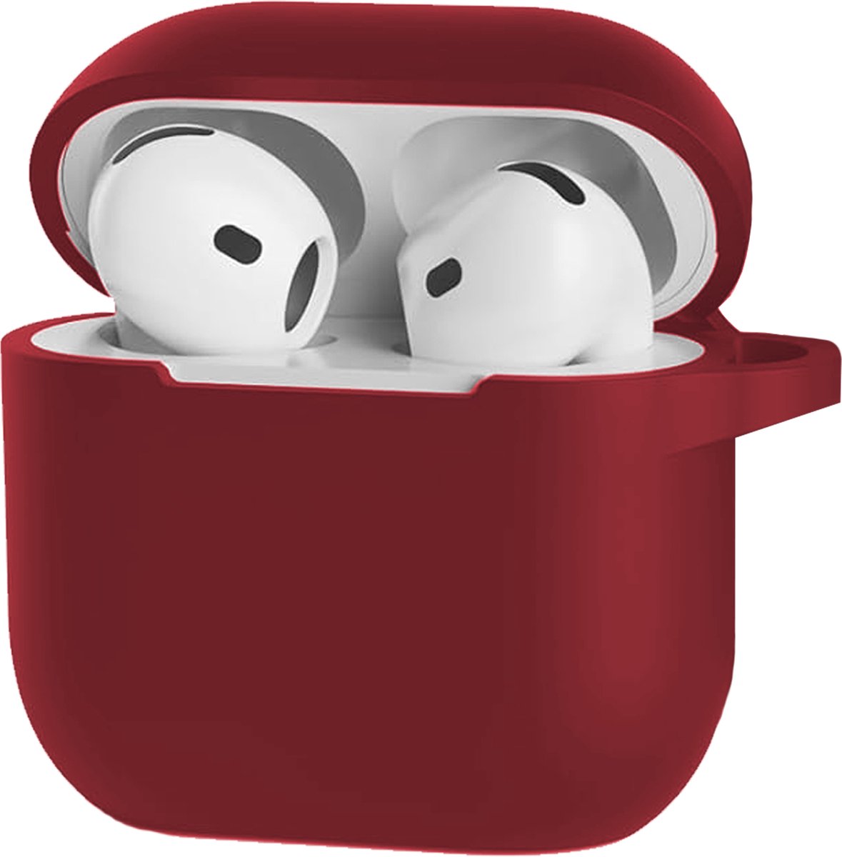 Hoesje - Geschikt voor Apple AirPods 4 / 5 - Siliconen Hoes met Clip - Silicone Case Cover - Donkerrood