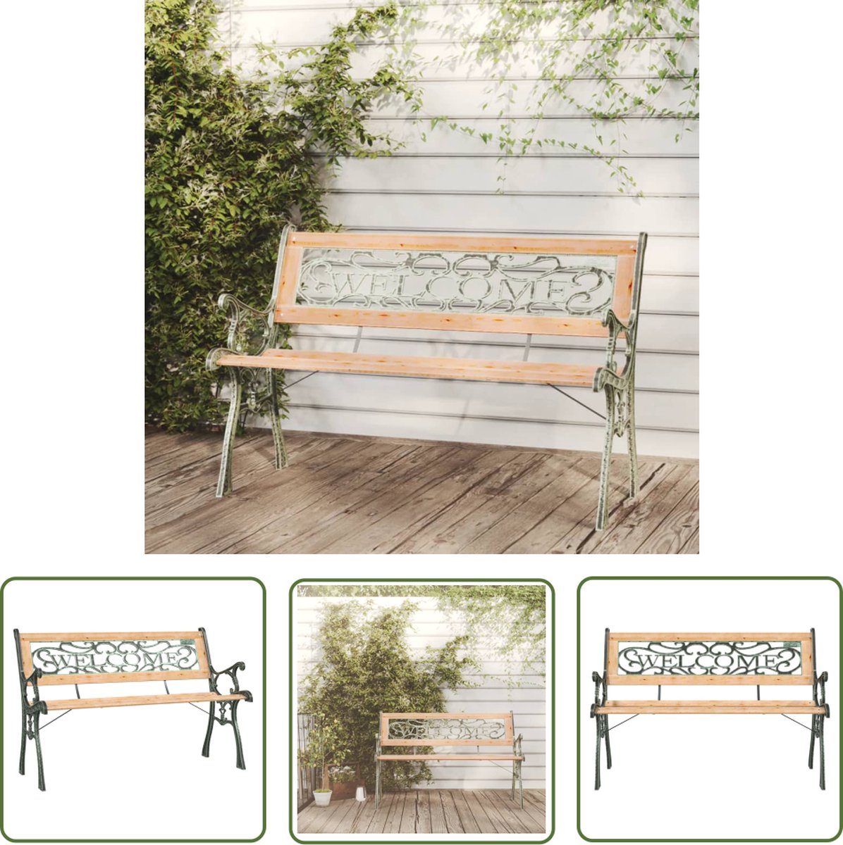 vidaXL Hout - Tuinbank - Tuinbank 122 cm massief vurenhout - Vurenhout - Smeedijzer - Buitendrank
