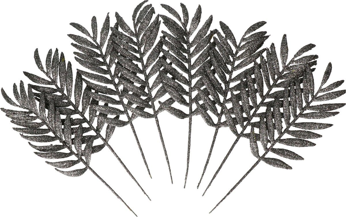 Othmar Decorations Kerstdecoratie insteek bladeren - 8x st- grijs/zilver - 16 cm - takjes