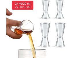 foto van Daily Essentialz Barmaatje - Jigger - Cocktail maatbeker - Cocktailmaatje - Maatbeker Cocktail - Jigger maatbekertje - Barmaatje met afmetingen - 4 stuks