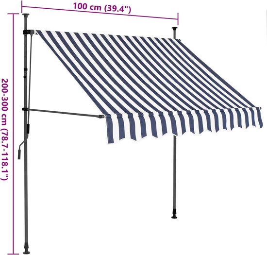 The Living Store Protection solaire Extensible - 100 cm - Blauw et Wit
