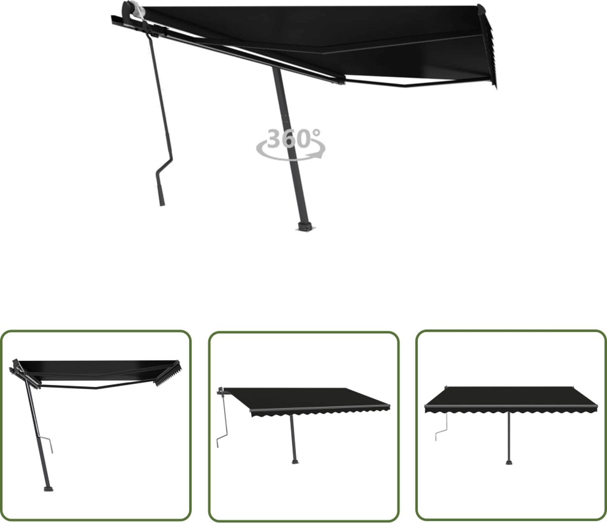 "Freestanding manual retractable awning in anthracite color, dimensions 400x300 cm, for outdoor sun protection and terrace decoration."