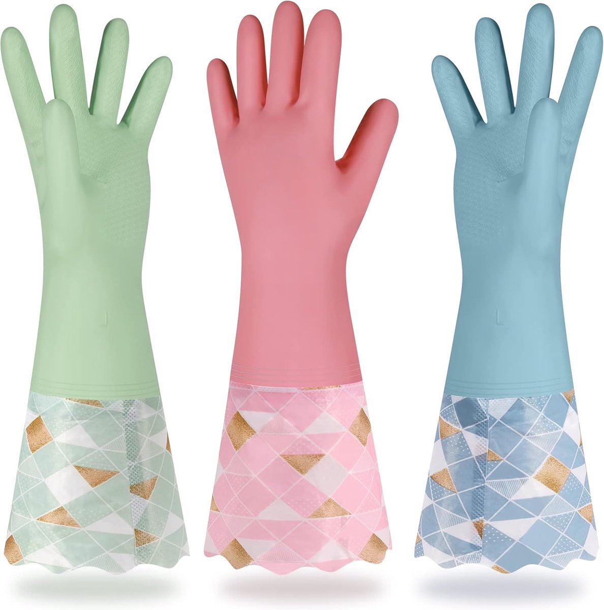Goedkoopste 3 paar PVC huishoudhandschoenen - antislip afwashandschoenen - antislip keukenhandschoenen - herbruikbare waterdichte huishoudhandschoenen - met katoenen voering - waterdichte afwashandschoenen (blauw vert rose