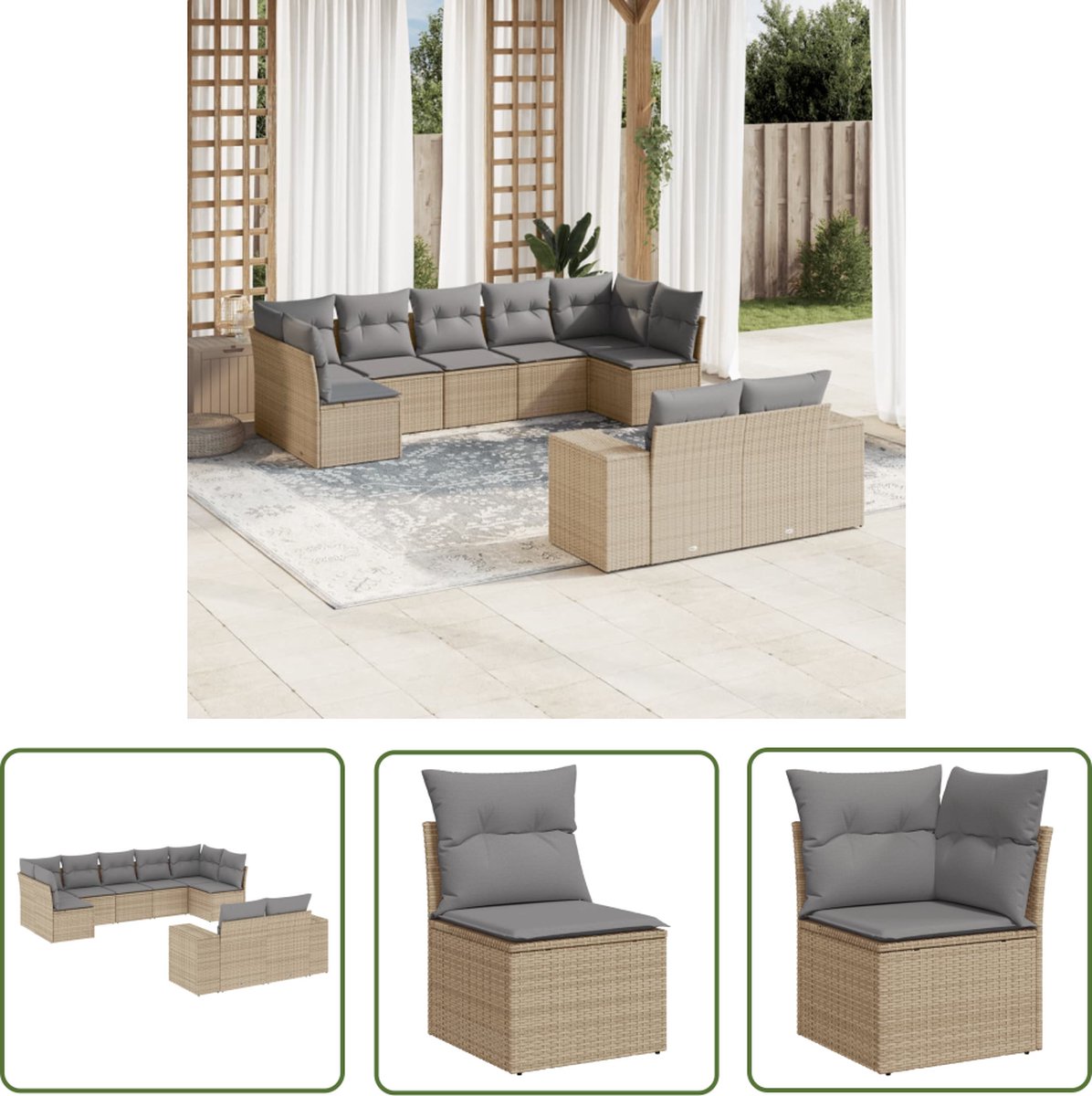 Tuinlounge set met beige kussens van poly rattan - Outdoor Furniture.
