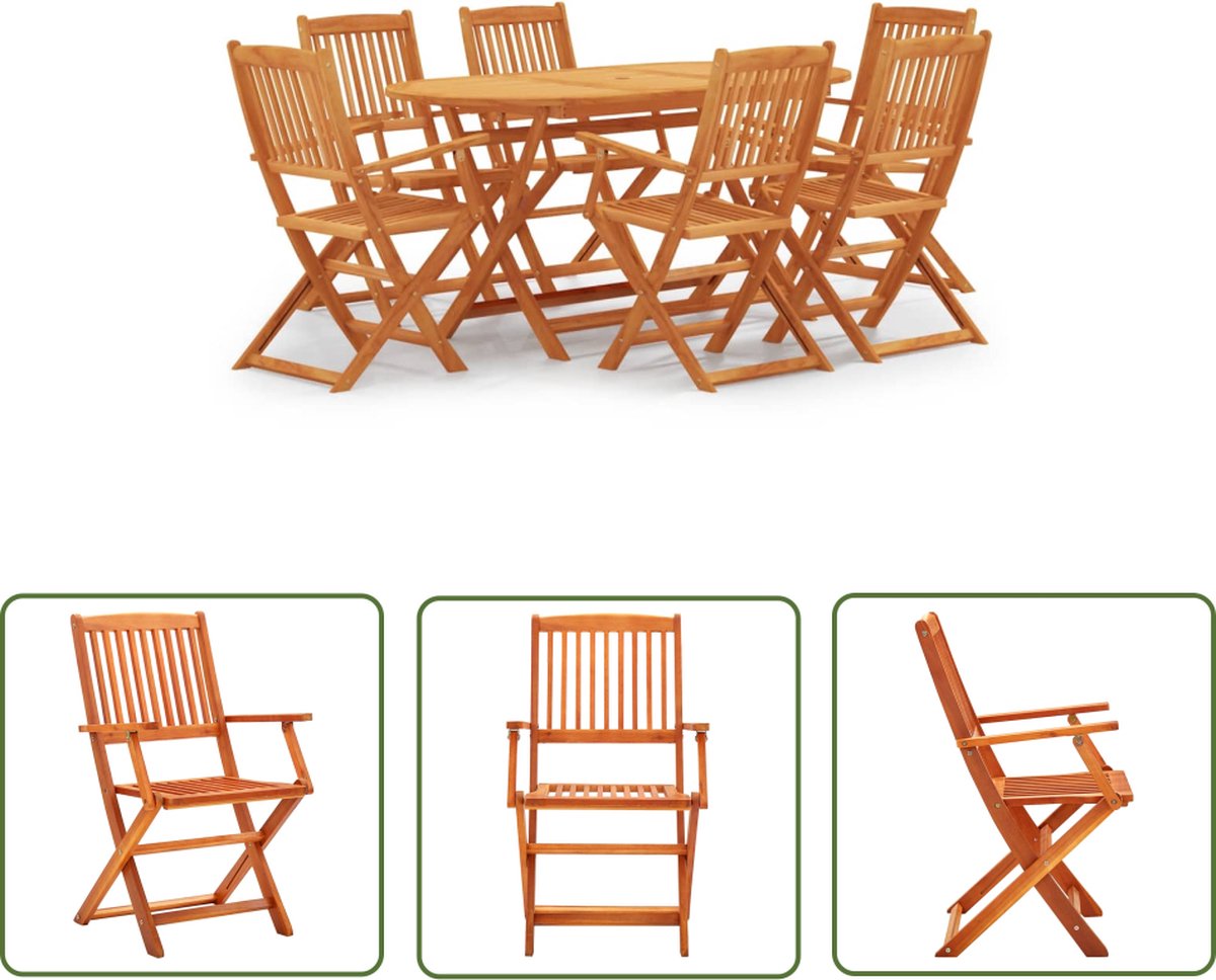 The Living Store 7-delige Tuinset inklapbaar massief eucalyptushout - Tuinstoel - Eetkamertafel - Buitentafel - Teak Meubel - Eucalyptus Meubel