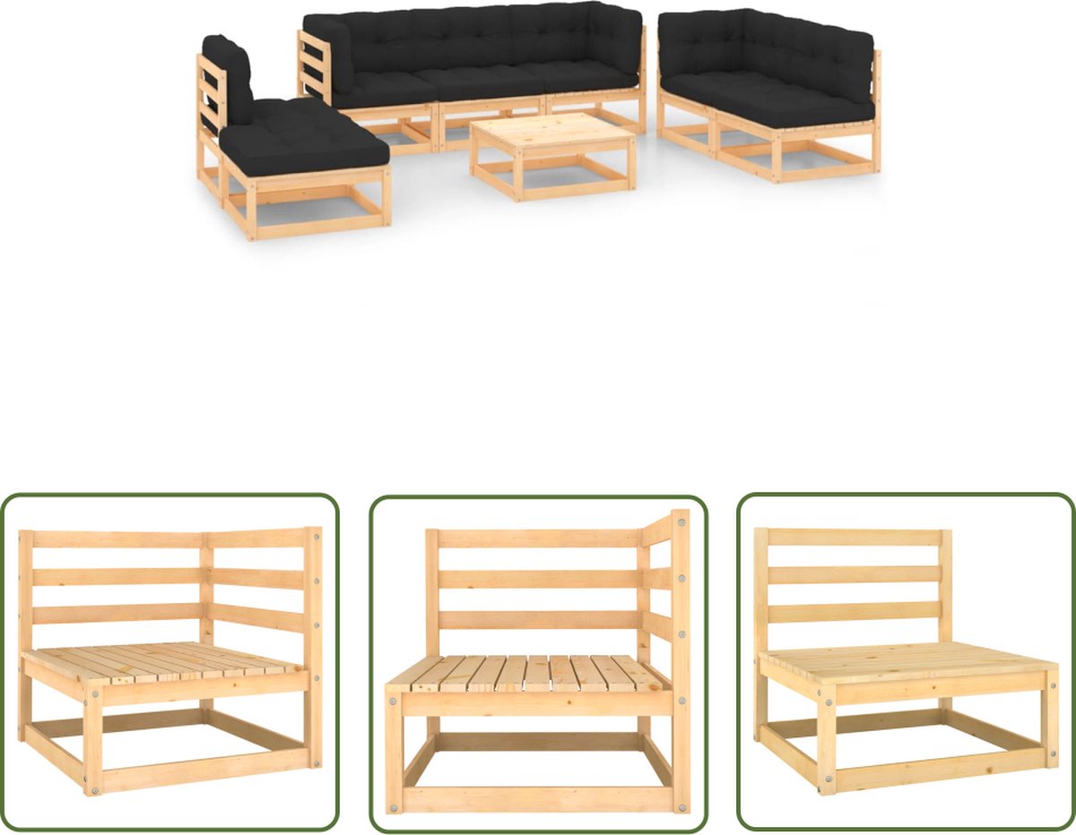 Massief grenenhouten loungeset met kussens voor buiten - The Living Store.