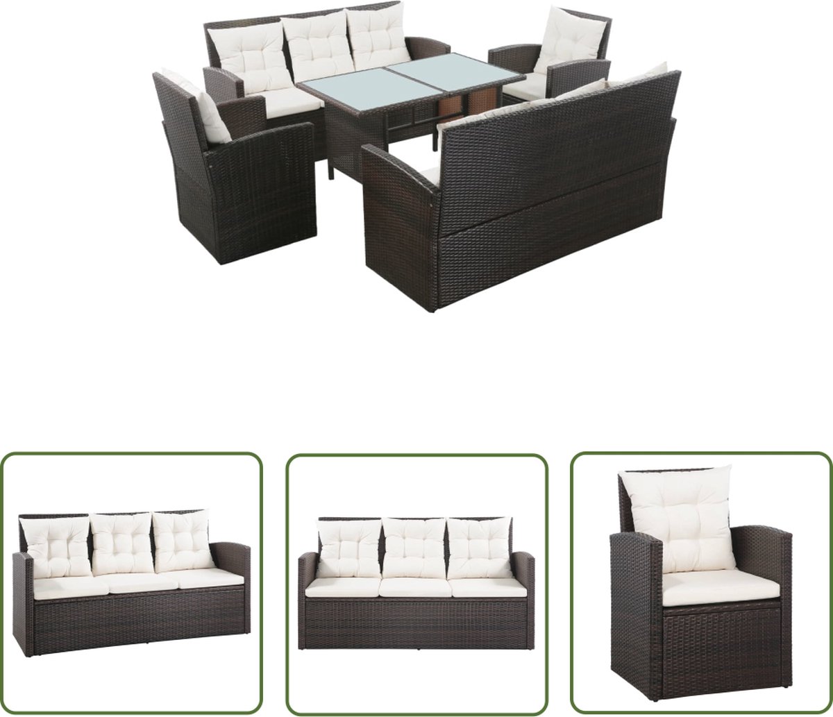 The Living Store 5-delige Loungeset met kussens poly rattan bruin - Loungeset - Lounge Set - Buitendecoratie - Tuinmeubilair - Teak Meubels