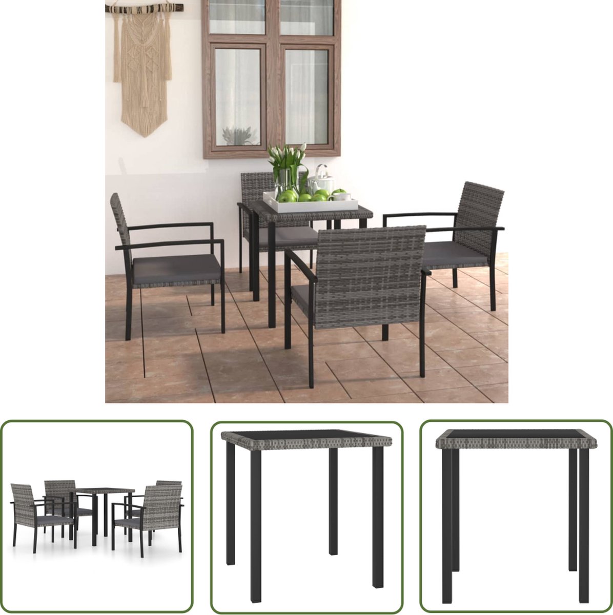 Poly rattan grijze tuinstoel met bijpassende tafel en accessoires - The Living Store.