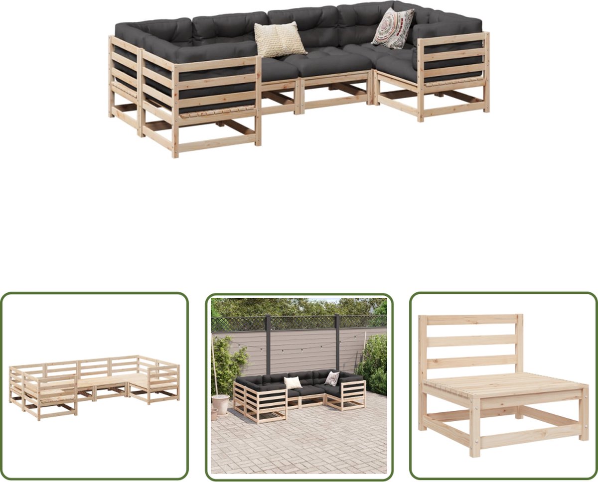 The Living Store 6-delige Loungeset massief grenenhout - Loungeset - Tuinset - Grenenhout Meubel - Houten Lounge Set - Outdoor Furniture