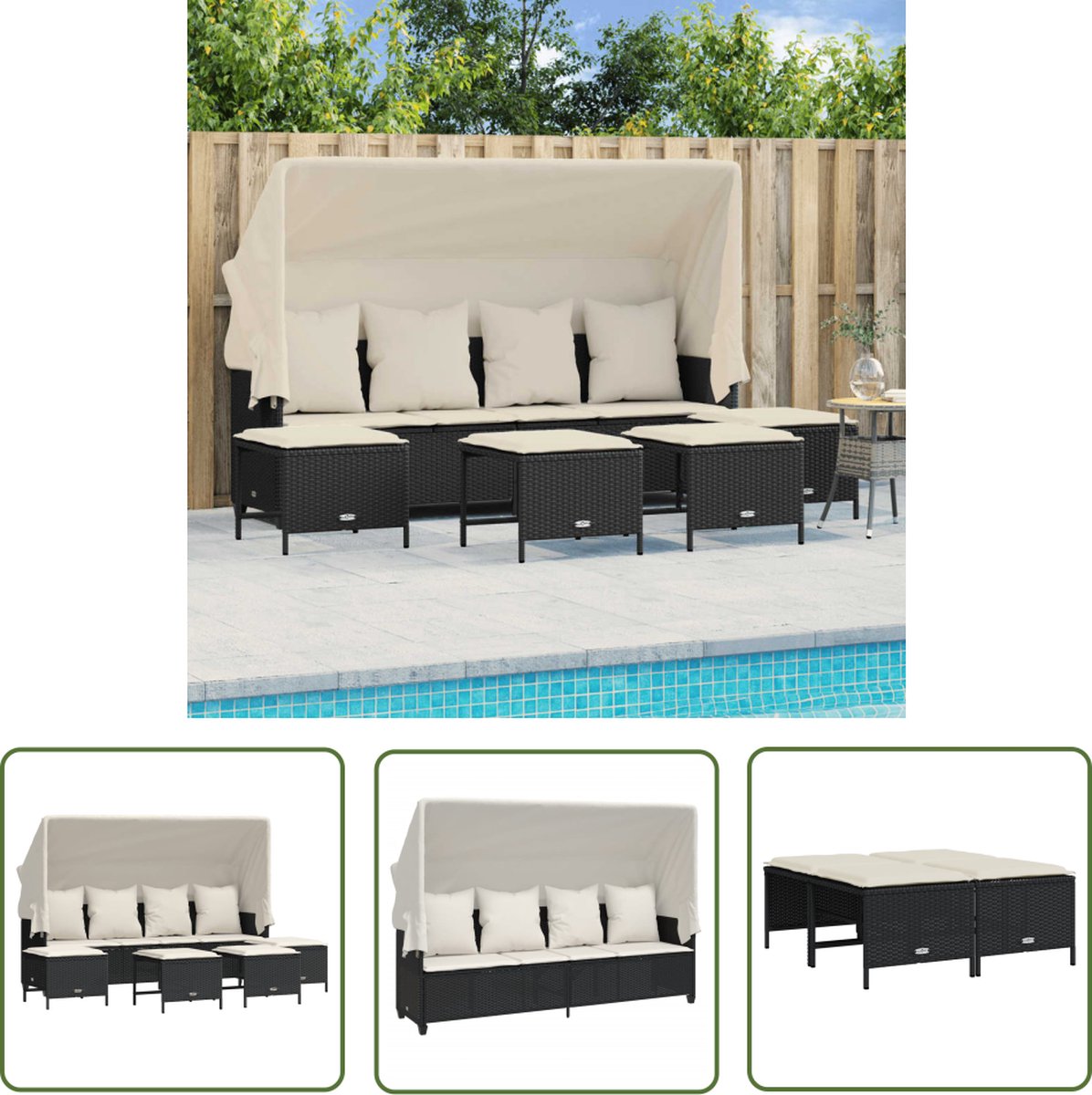 The Living Store 5-delige Loungeset met kussens poly rattan zwart - Loungeset - Tuinset - Lounge - Outdoor Furniture - Veranda
