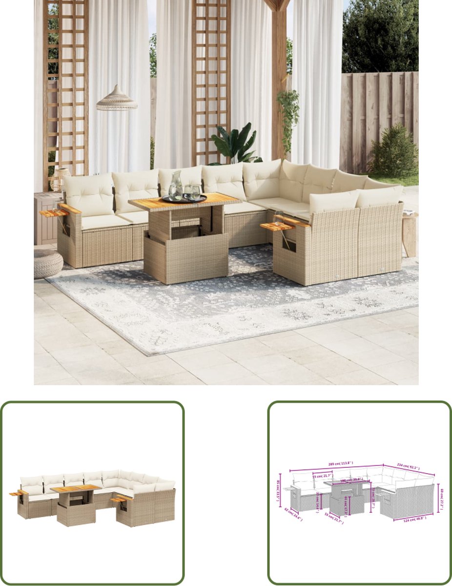 The Living Store Loungeset in beige poly rattan with cushions.