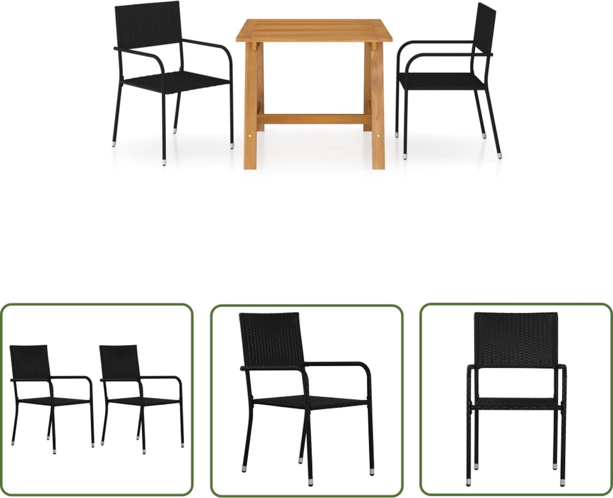 Zwarte Acacia Houten Tuinset met Eetkamerstoelen - Patio Meubels