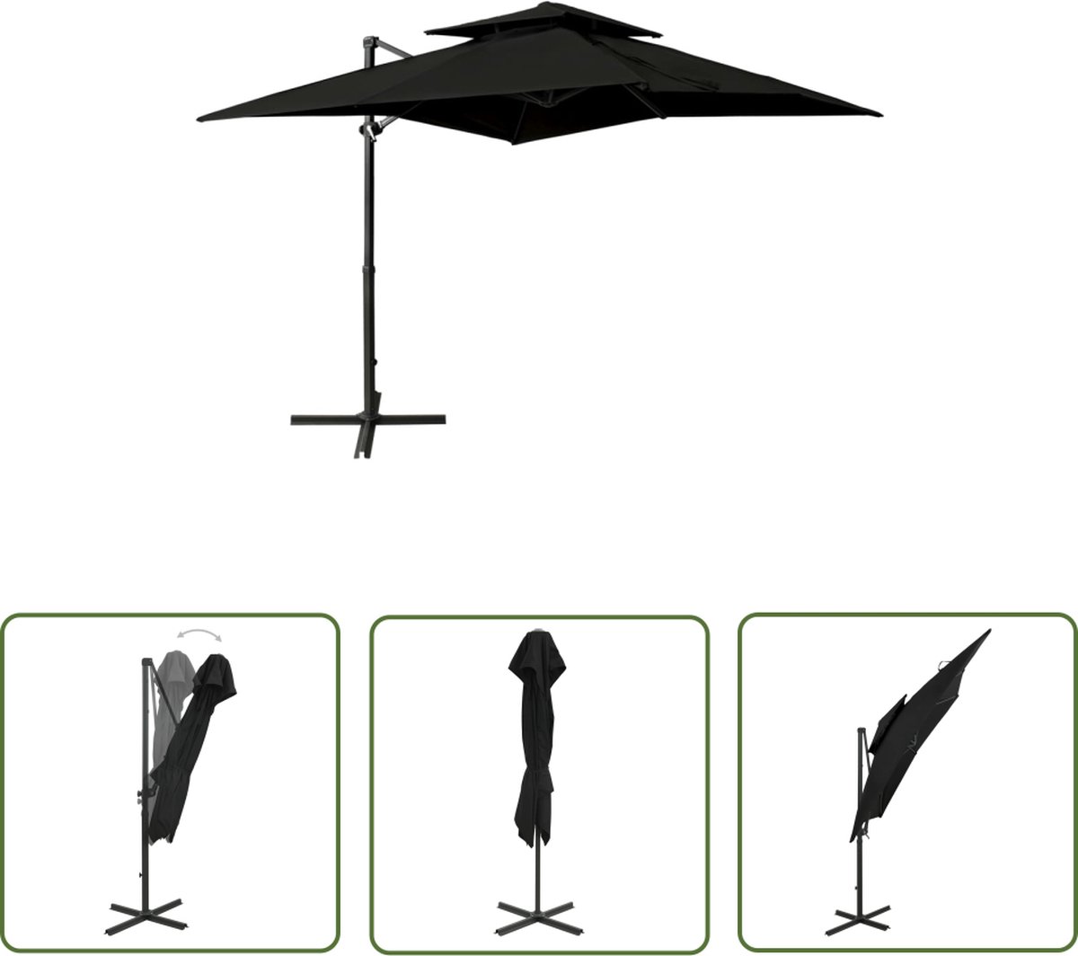 Stylish black double-layered 250x250 cm outdoor parasol from The Living Store, perfect for garden decor and sun protection.