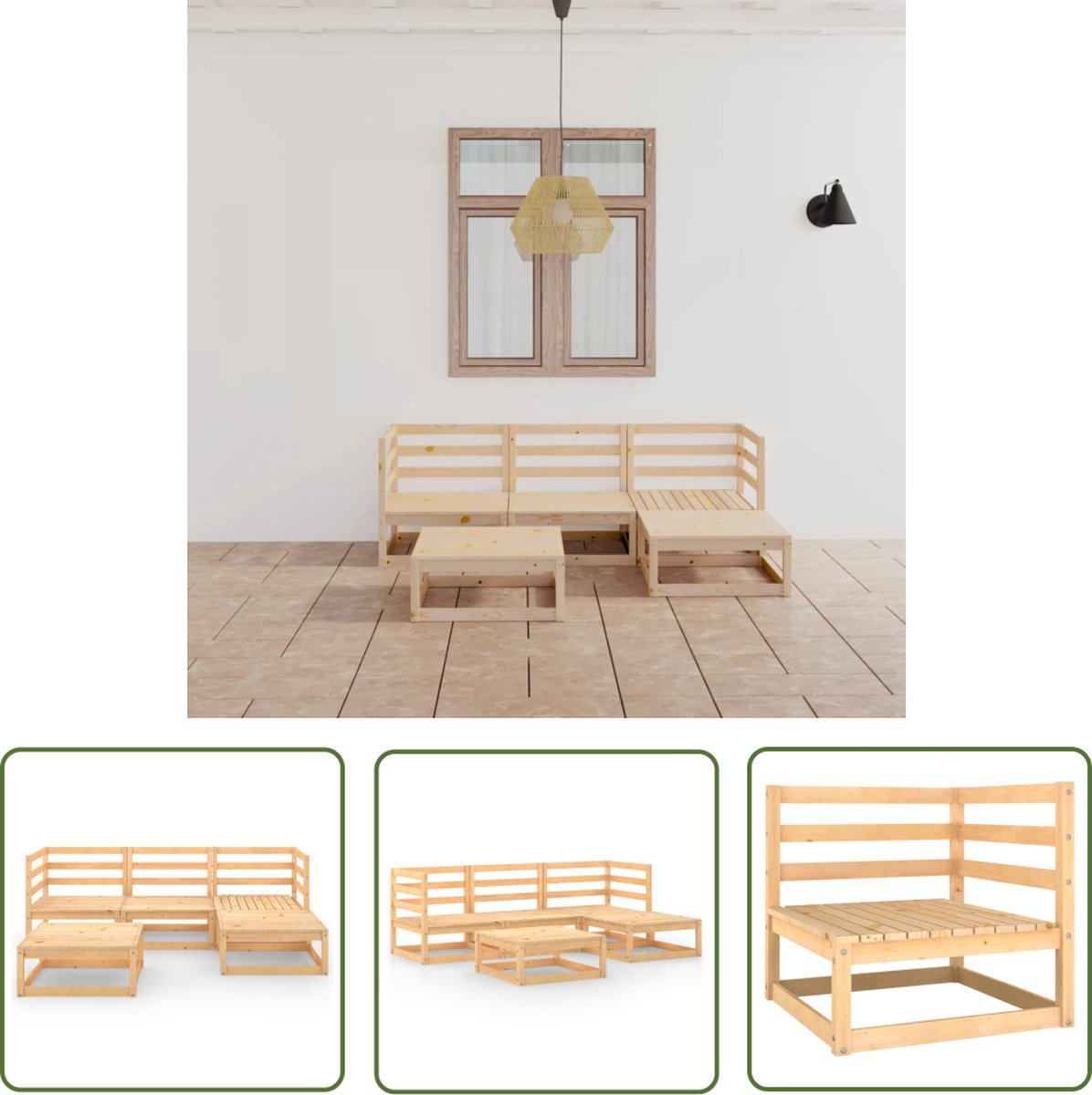 The Living Store 5-delige Loungeset massief grenenhout - Tuinstoel - Lounge Set - Houten Tuinmeubel - Buis Stoel - Loungestoel