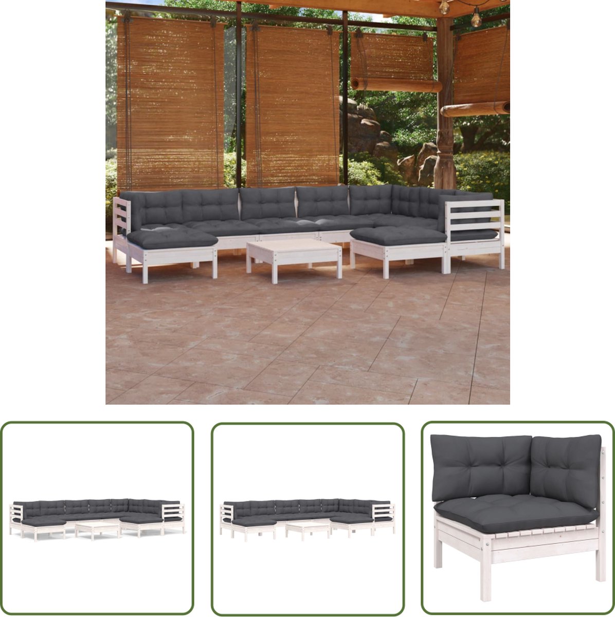 The Living Store 10-delige Loungeset met kussens massief grenenhout wit - Loungestoel - Lounge Set - Buitendecoratie - Tuinlounge - Terrasdecoratie