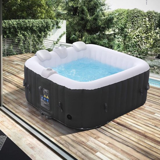 Opblaasbaar Hottub voor 4 Personen - Massage Bubbelbad met Luchtstralen en Instelbare Temperatuur - Voor Binnen en Buiten - 600L