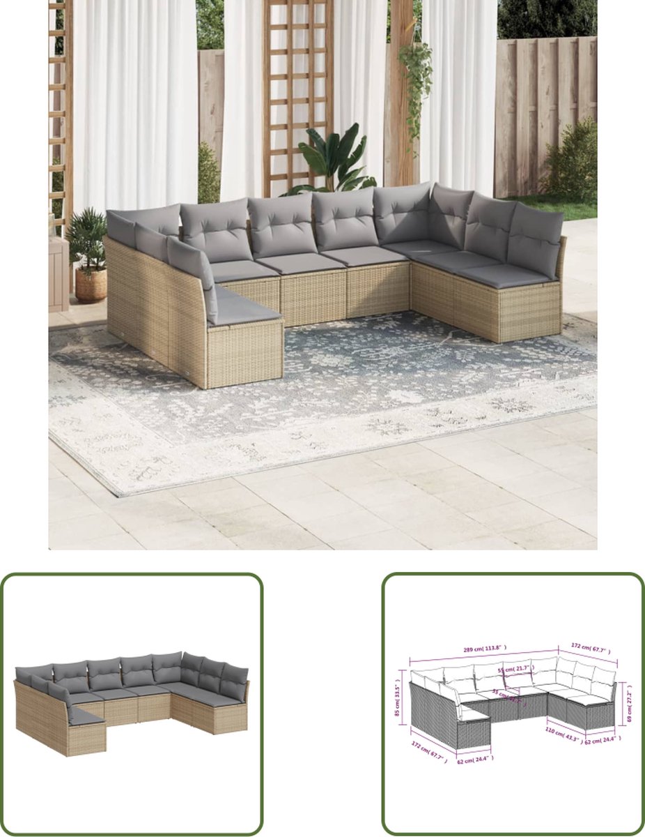 Poly rattan beige loungeset met kussens voor buiten - The Living Store.