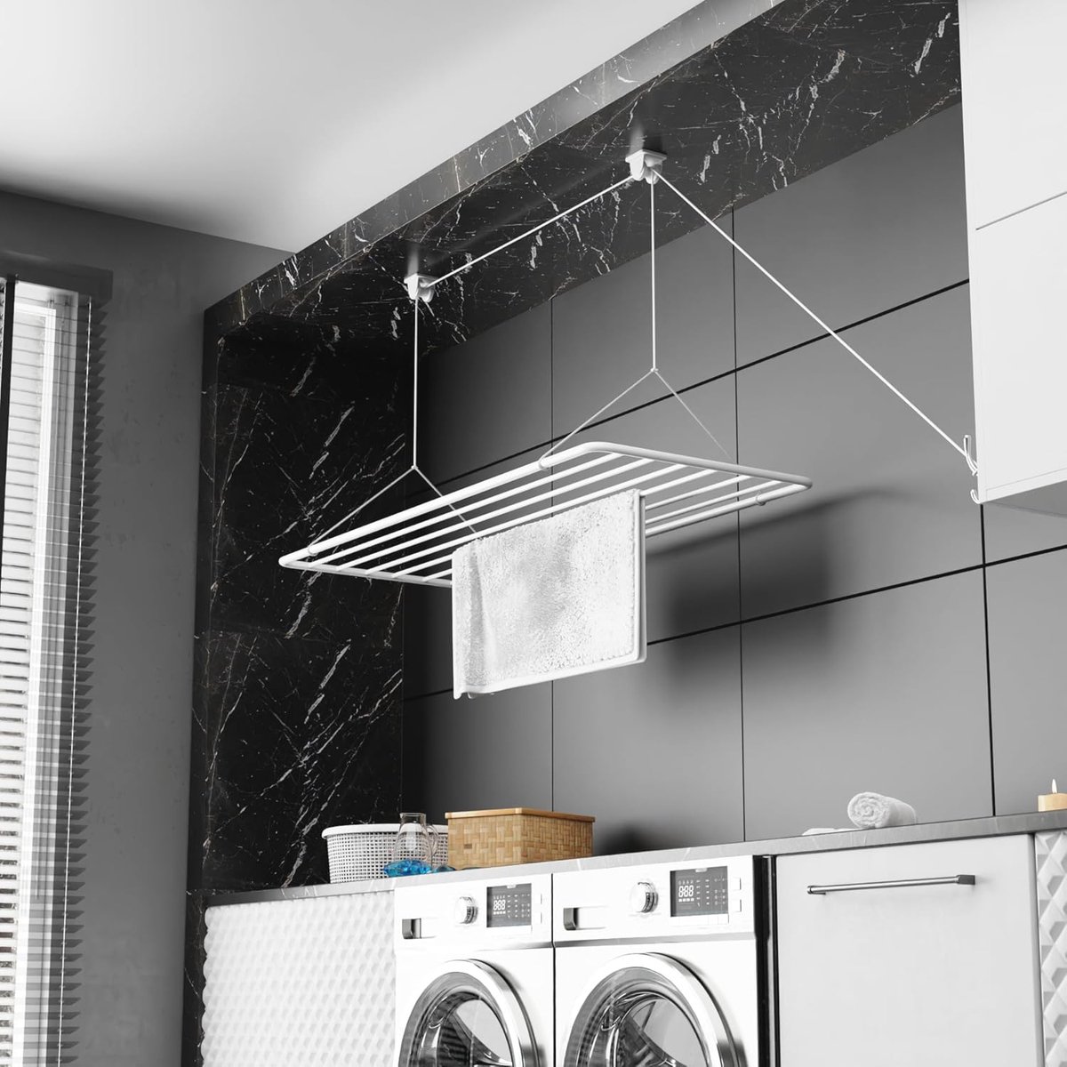 Goedkoopste Ceiling Clothes Hanger 140x50cm 11.2m Drying Surface 2.5m Mini Vertical Foldable Clothes Dryer Metal with PVC Free Plastic Coating White Hanging Dryer