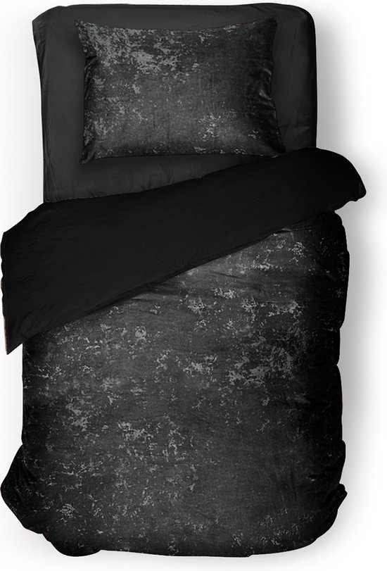 Eleganzzz Dekbedovertrek Crushed Velvet - Black - Dekbedovertrek 140x200/220cm - 100% Velvet - Eenpersoons dekbedovertrekken