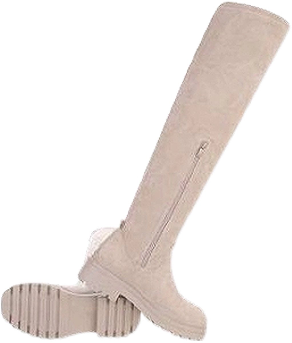 Dilena Fashion Overknee Laarzen Suede Licht Beige