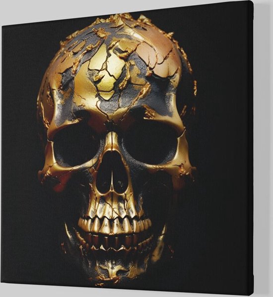 Vierkant Canvas Schilderij - Schedel en Planten - 100x100x2 cm