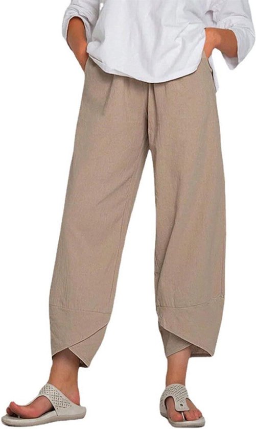 Negende Broek Wijde Pijpen Bloemblaadjesvormige Manchetten Effen Kleur Loungebroek met Zakken - Zomerbroek Vrouwen Extra Groot