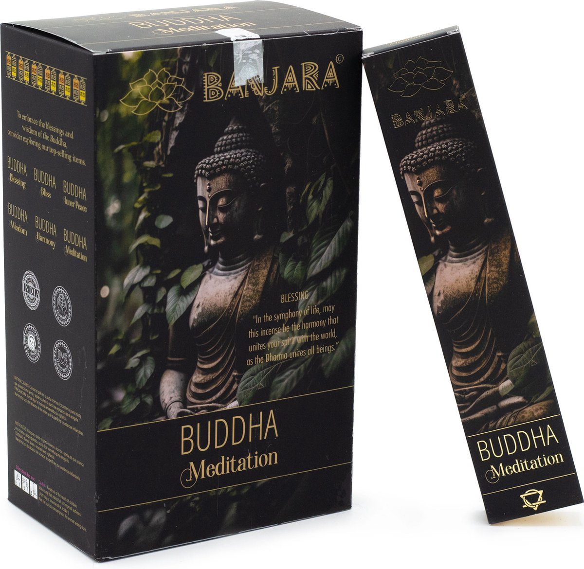Banjara - buddha - meditatie wierook - patchouli - eucalyptus - wierook - geurstokjes - doos 12 stuks