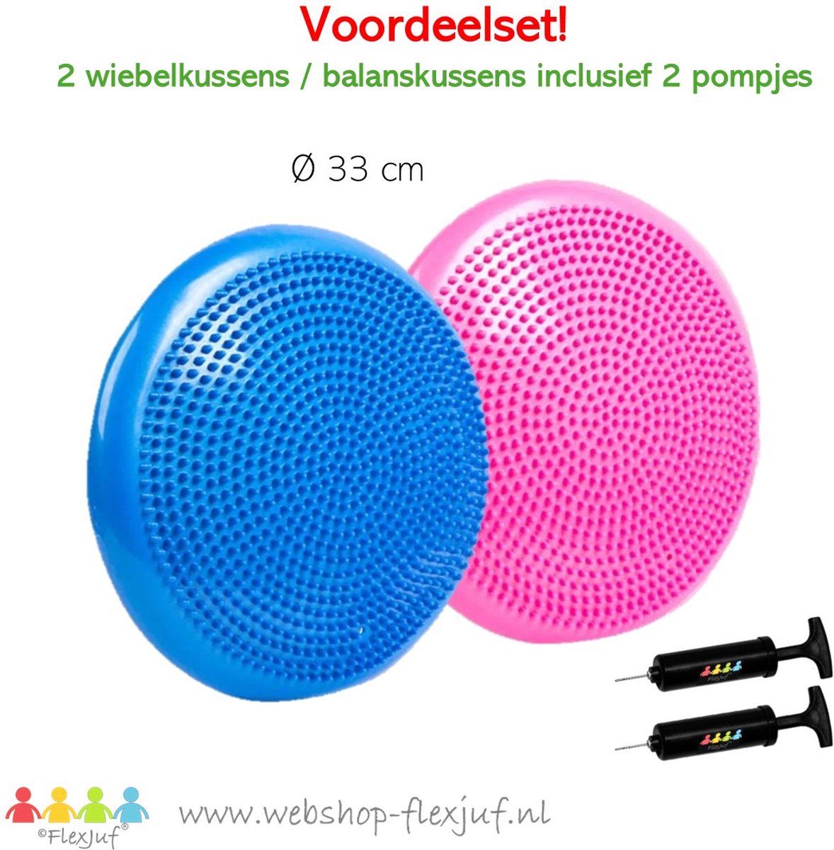 Balanskussen / wiebelkussen voordeelset (2 stuks) incl. pompje - Roze en Blauw
