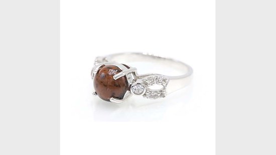 Cavill Bague Argentée Acajou Obsidienne 1,4 ct avec Topaze Blanche 925 Argent Sterling Élégante Pierres Précieuses Naturelles Cabochon Bague