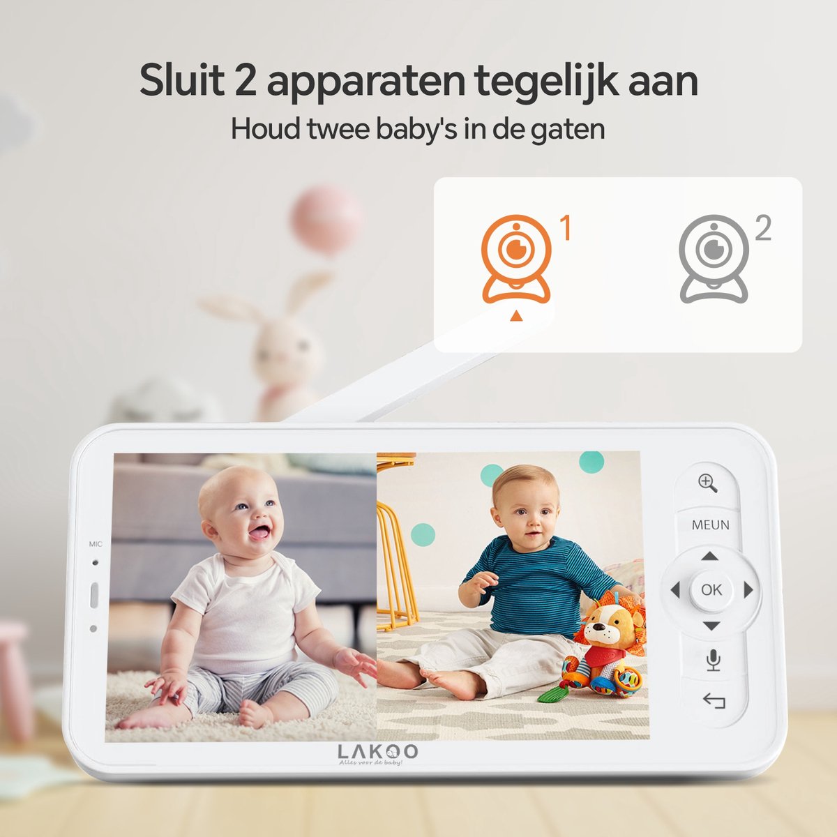Afbeelding 2 van Lakoo BabyGuard Babyfoon - met Camera én App - 1080 PH - Baby monitor