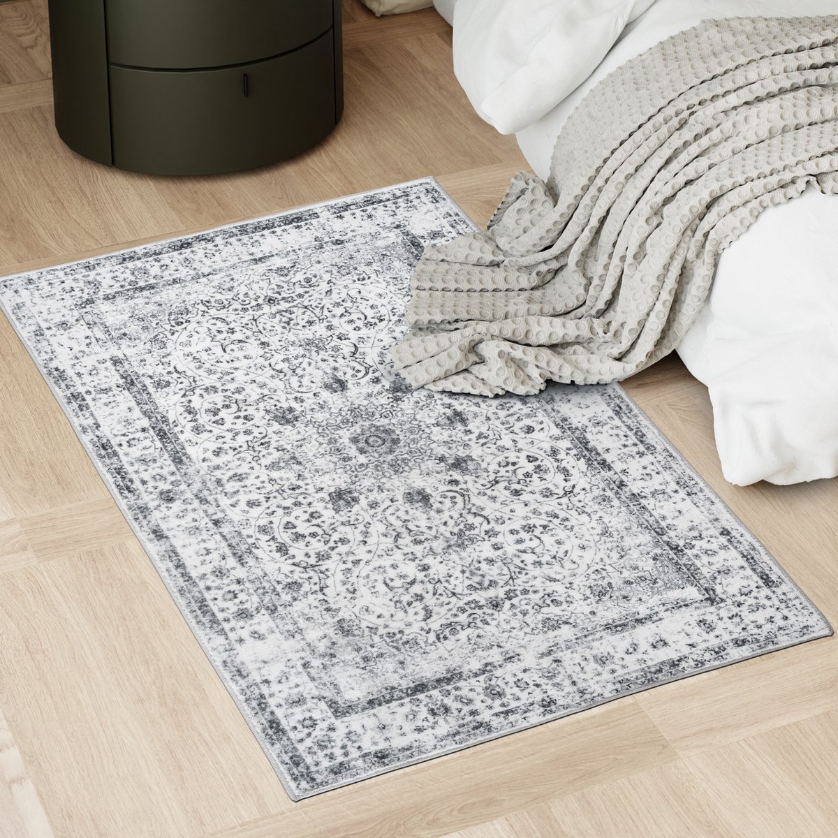 tectake® Vintage design tapijt - Dalia - Laagpolig vloerkleed voor woonkamer, kinderkamer, slaapkamer of hal - Wasbaar - Div. afmetingen - 80x150cm - grijs
