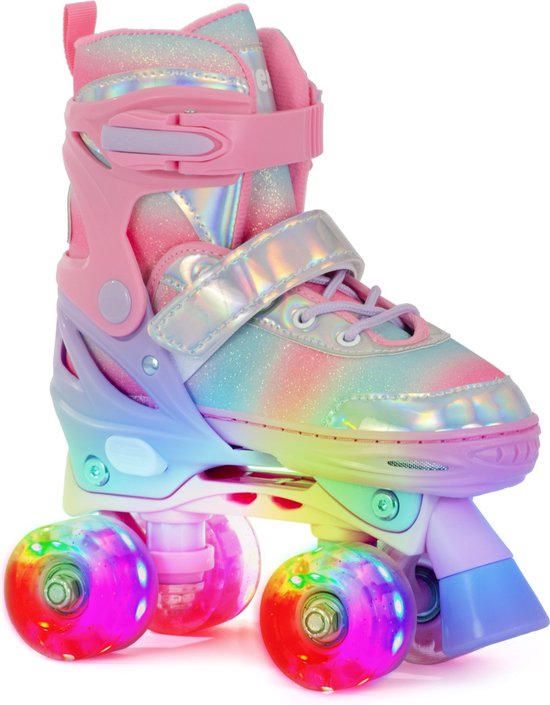 Aventuri Verstelbare Rolschaatsen - Met LED-lichtjes - Maat 31-34 (S) - Roze/Glitter