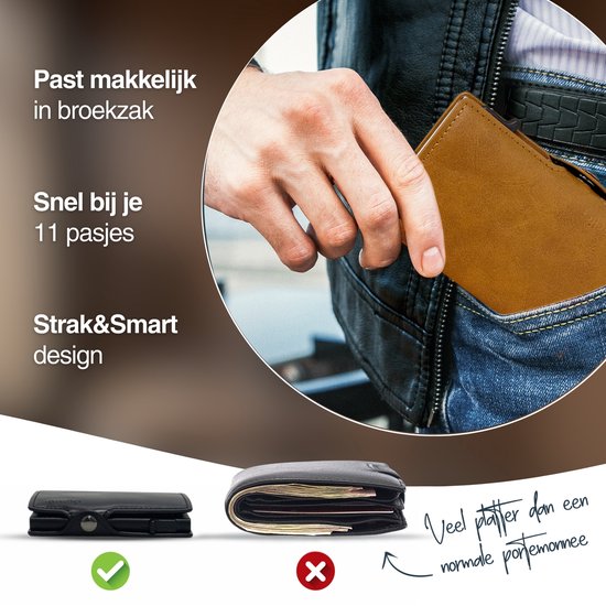 Hëndig Porte-Cartes Homme - Marron avec fermeture éclair - 11 cartes + Factures Porte-Carte de Crédit RFID - Porte-Carte Femme - Porte-Carte Extensible - Inc. Emballage cadeau de Luxe