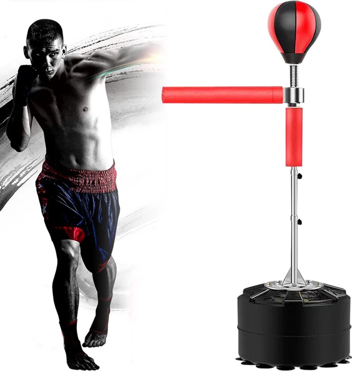 EML STORE Vrijstaande Bokszak - Reflex - Bokspaal - Verstelbare Training Speedball - 190cm - Verplaatsbaar - Rood/Zwart