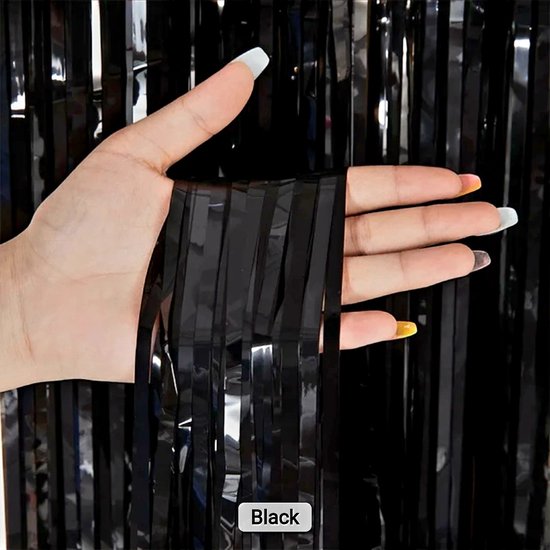 2 x Glittergordijn/ Zwart/ 100 x 200cm x stuk/ Feestje Muur Gordijnen / Foil Fringe curtain/ Foto Zone/ Feest Versiering/ Deurgordijn/ Party Decoratie / Feestartikele/ Verjaardag/ Halloween/ Diwali/ Festival…