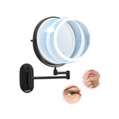 Draadloze Badkamer Make Up Spiegel - Verstelbaar met LED-verlichting - 10x Vergroting & Oplaadbaar met USB-C – Douche Scheerspiegel - Zwart