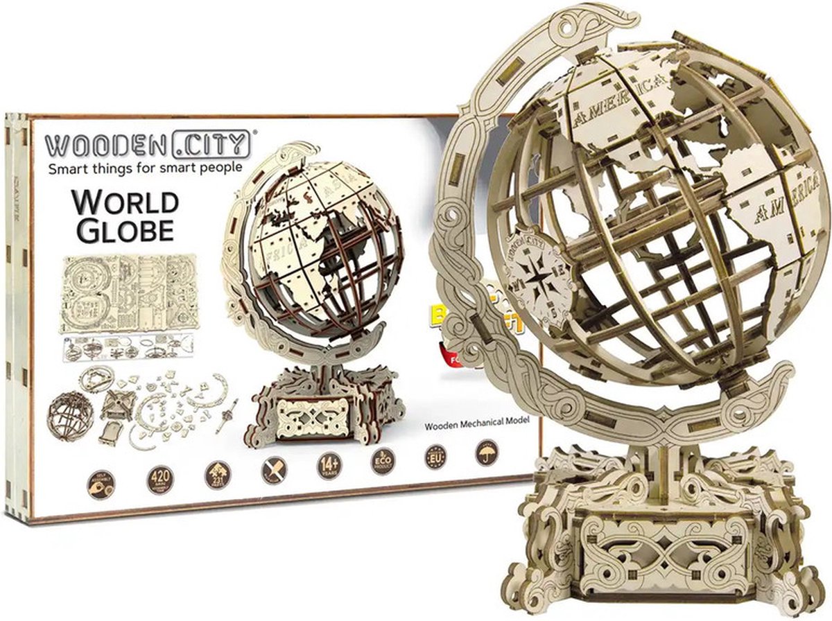 Wooden City 3d-puzzel Wereldbol 26 Cm Hout Bruin 231-delig